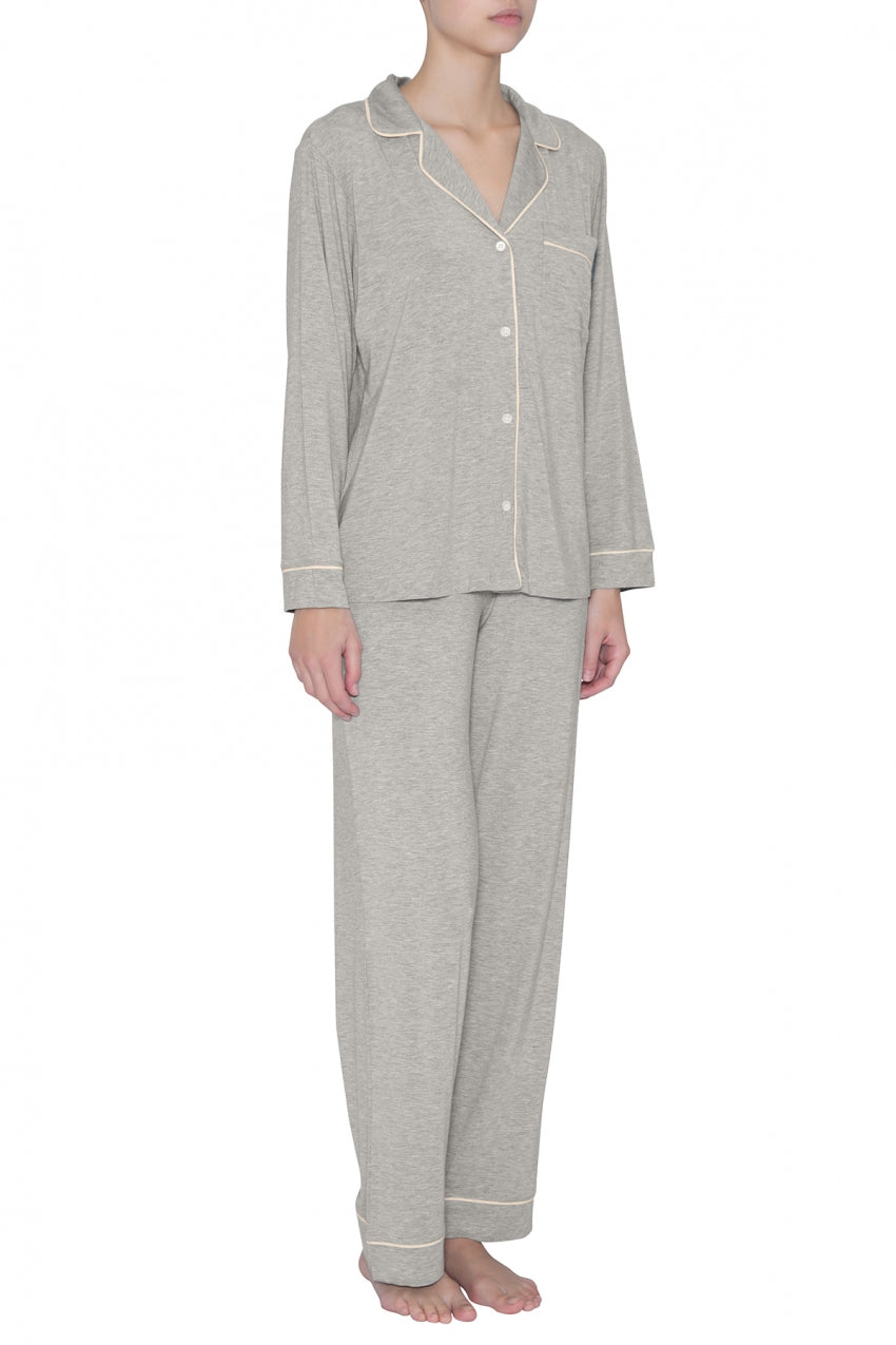 GISELE LONG PJ SET HEATHER GREY/SORBET PINK