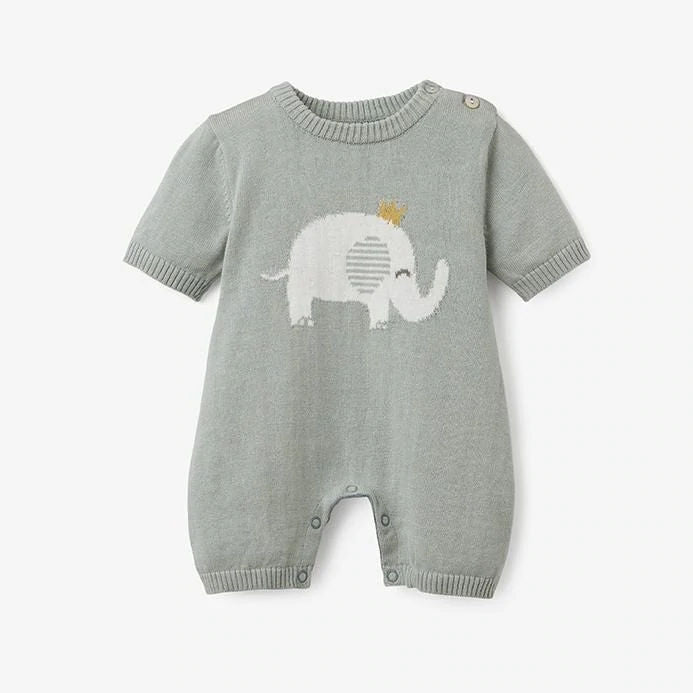 Prince Elephant Knit Shortall Romper