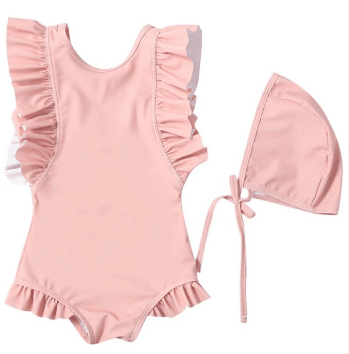 Toddler Swimsuit with Swimming Cap 2 Pcs - Pink