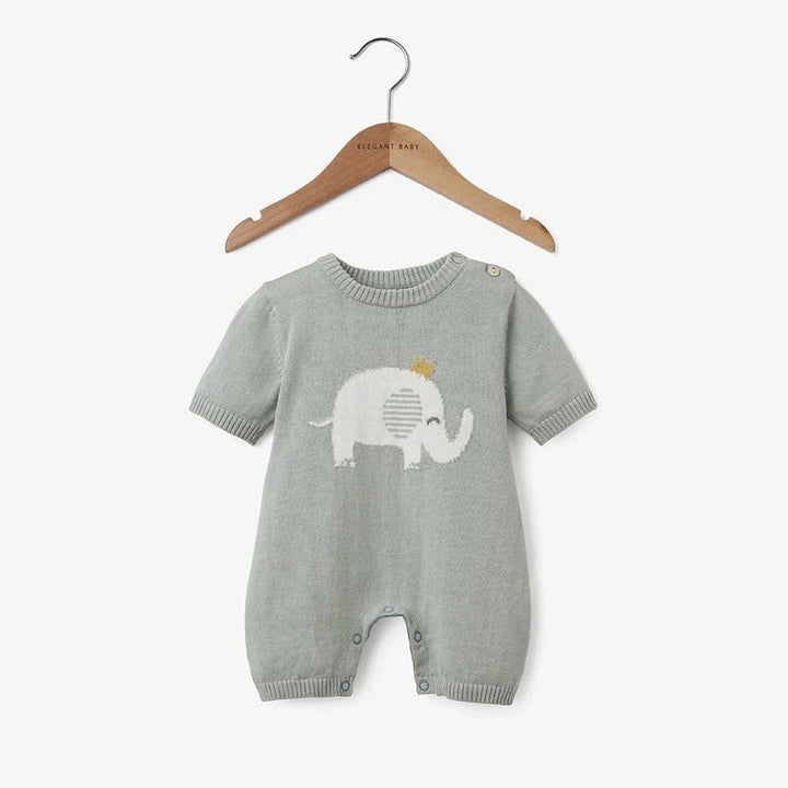 Prince Elephant Knit Shortall Romper