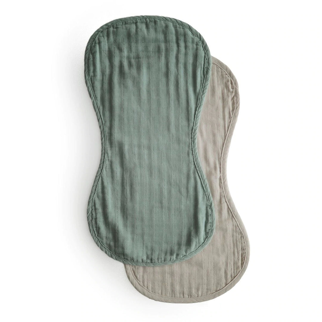 Mushie Muslin Burp Cloth Organic Cotton 2-Pack (Roman Green/Fog)