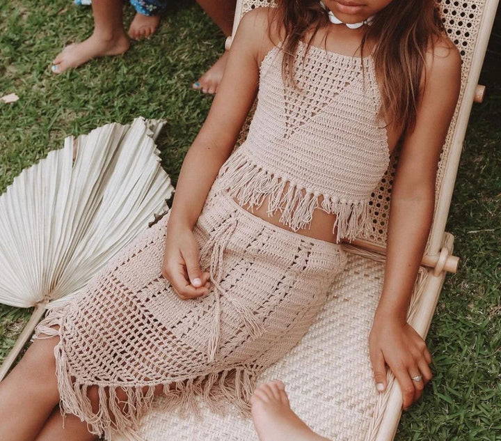 Tassel Top with Indah Skirt Set - BEIGE