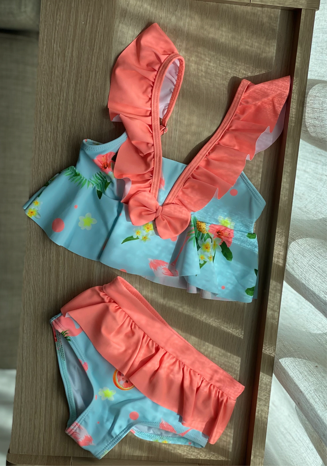 Flower Print Ruffle Swimsuit Set - 2 Pcs