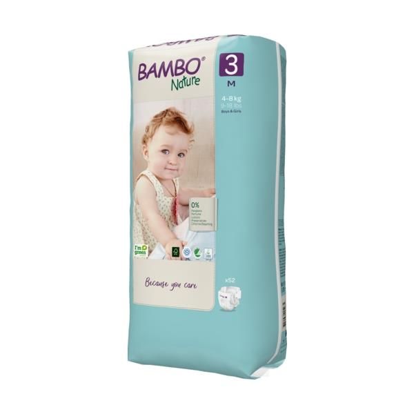 Bambo Nature Premium Eco Diapers Size 3 (4-8 KG) Tall Pack of 52