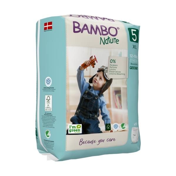 Bambo Nature Premium Eco Diapers Pants - Size 5 (12-18KG) Pack of 19 pcs
