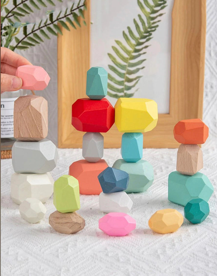 Wooden Colorful Stacking Stones 30 Pcs