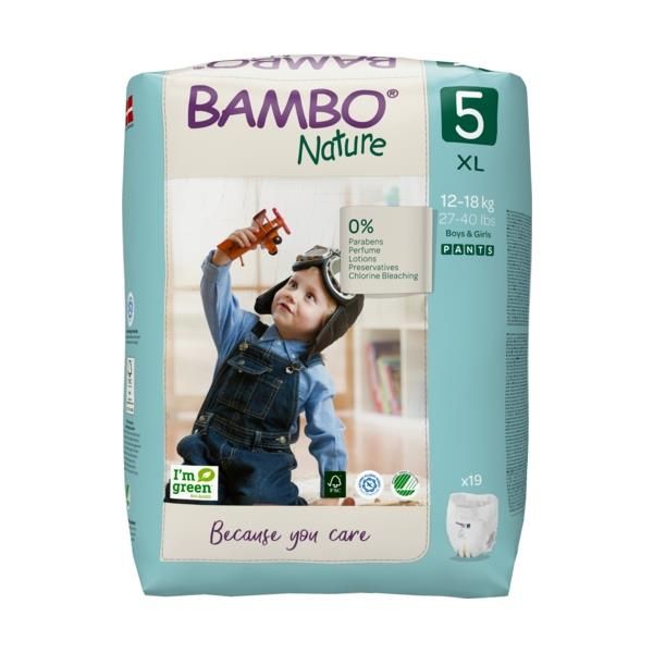 Bambo Nature Premium Eco Diapers Pants - Size 5 (12-18KG) Pack of 19 pcs