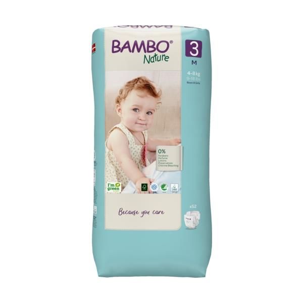 Bambo Nature Premium Eco Diapers Size 3 (4-8 KG) Tall Pack of 52