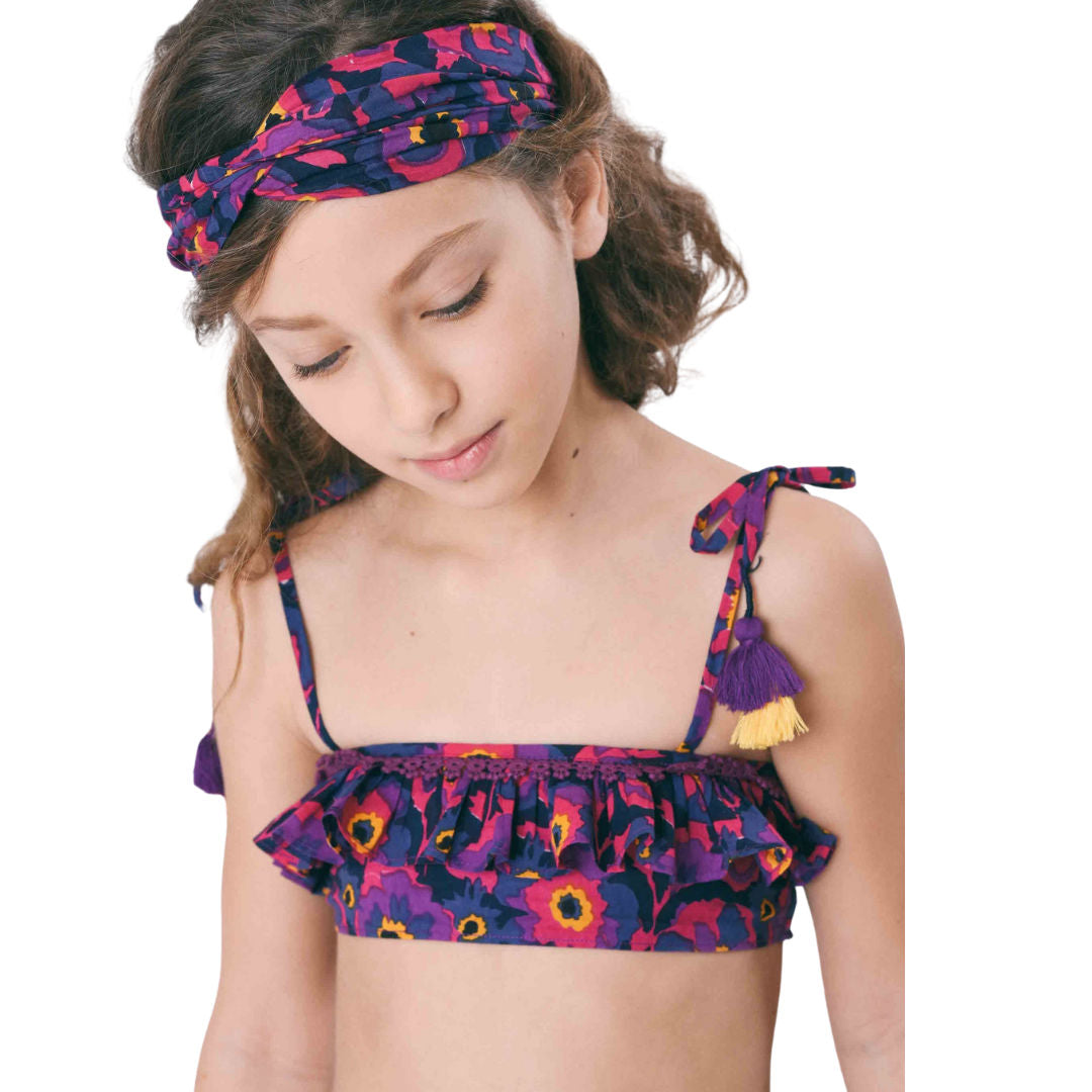 Violet Floral swimsuit with frills – Coco